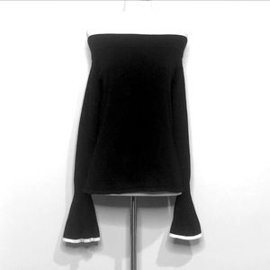 Marled Off Shoulder Flutter Sleeve Knit Top Medium